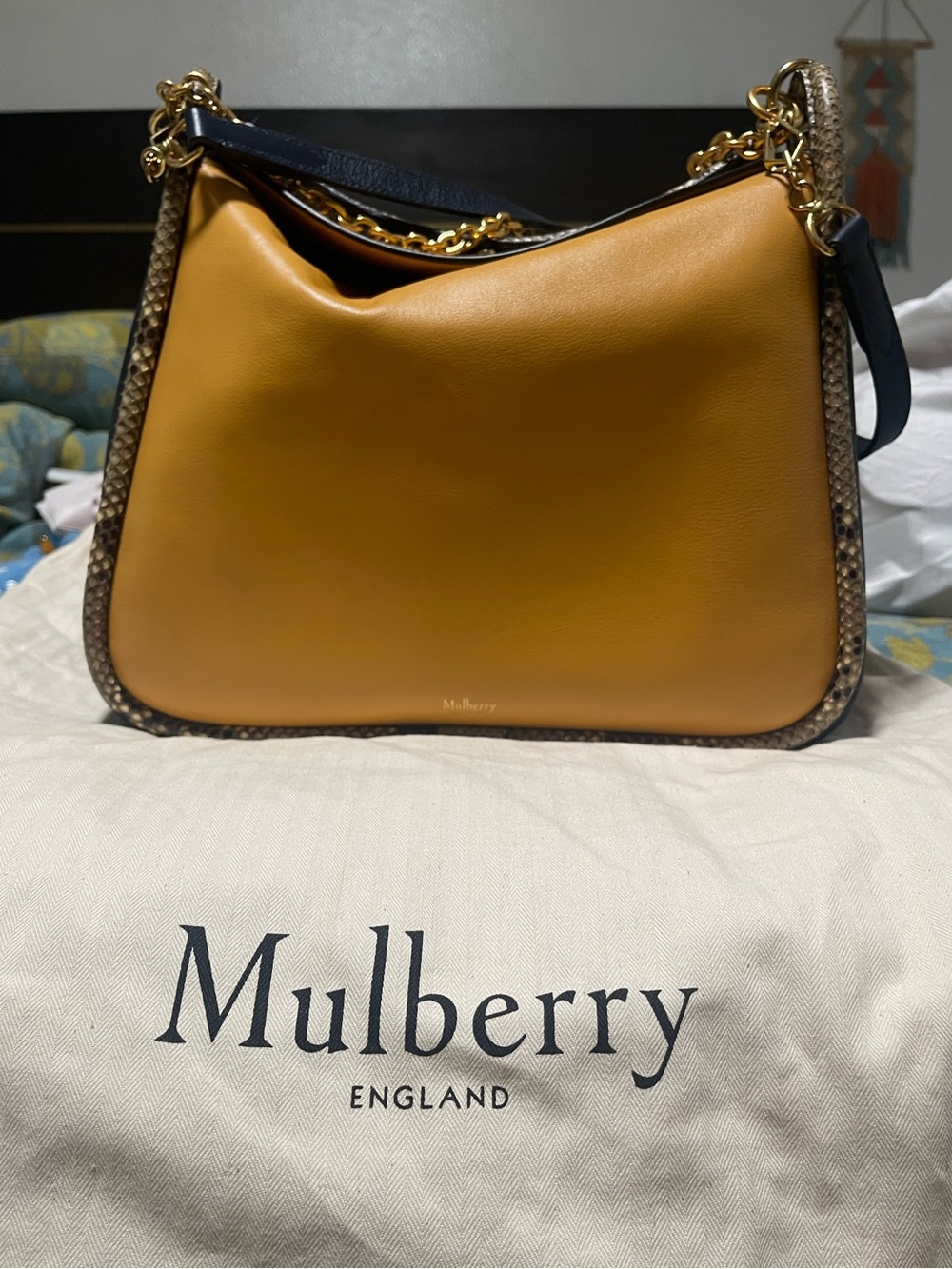 Mulberry Leighton Shoulder bag with Python Trim and Gold Chain